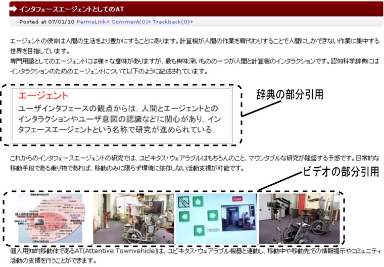ブログでのビデオ・辞典の同時引用