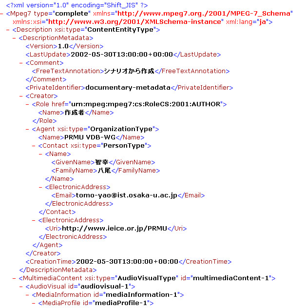 
MPEG-7の記述例(一部抜粋)
        
