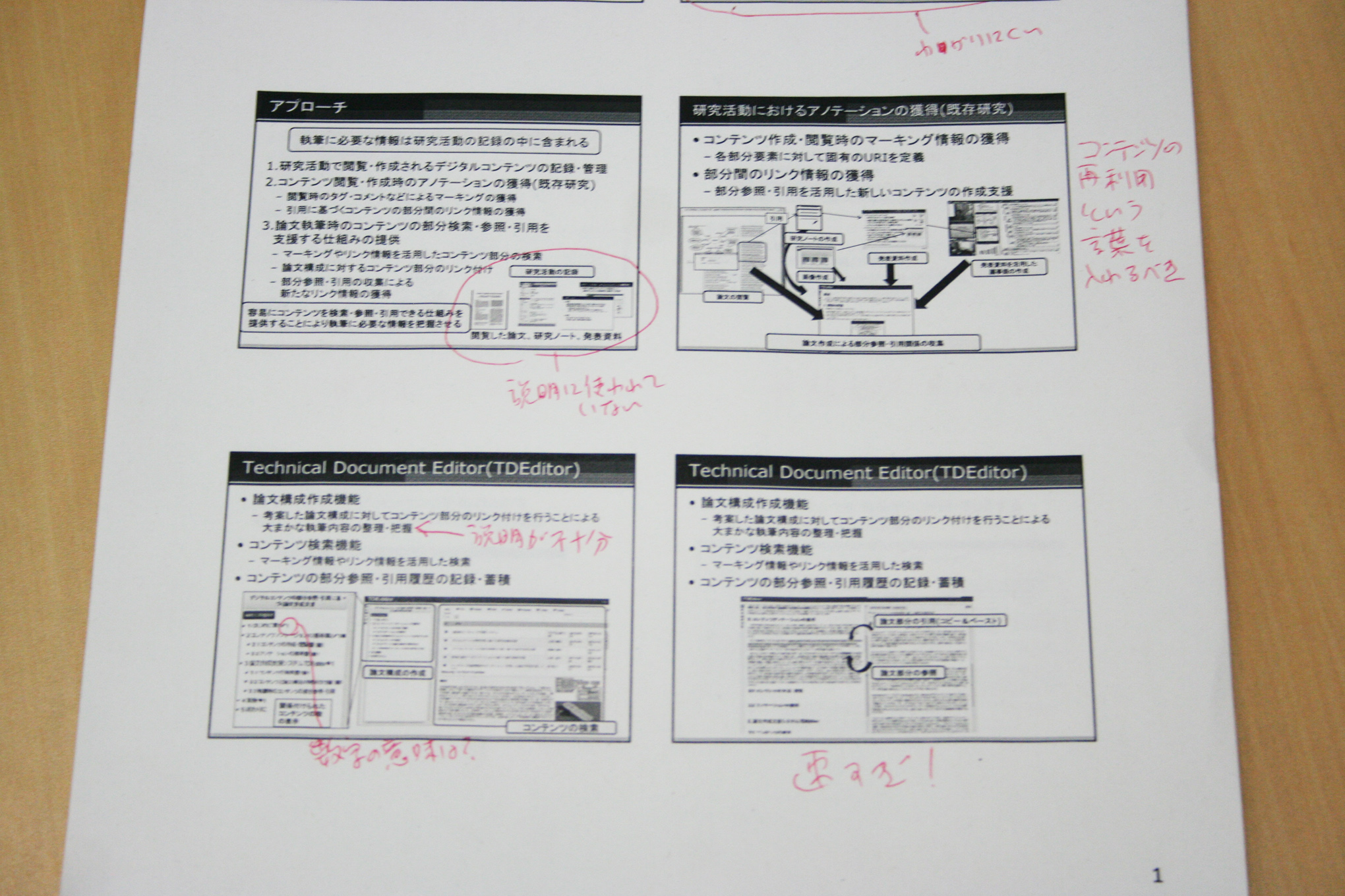 指摘の記入を行ったハンドアウト