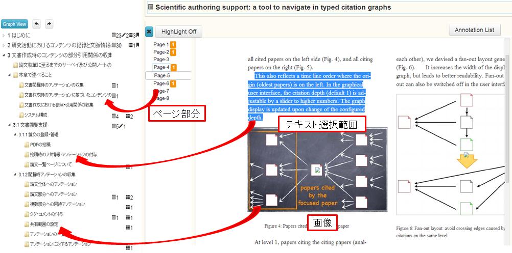 文書部分の関連付け