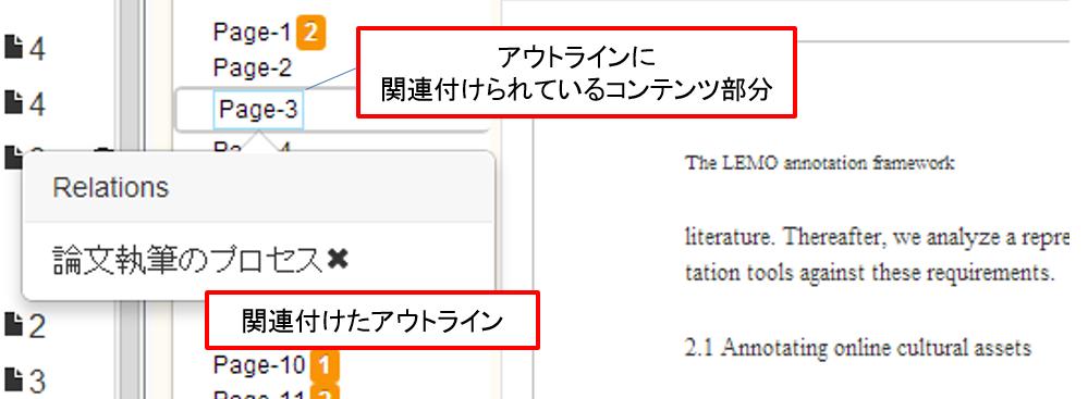 関連付けられたコンテンツ部分のハイライト